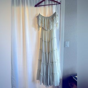 Lulus ivory off the shoulder maxi dress, size small